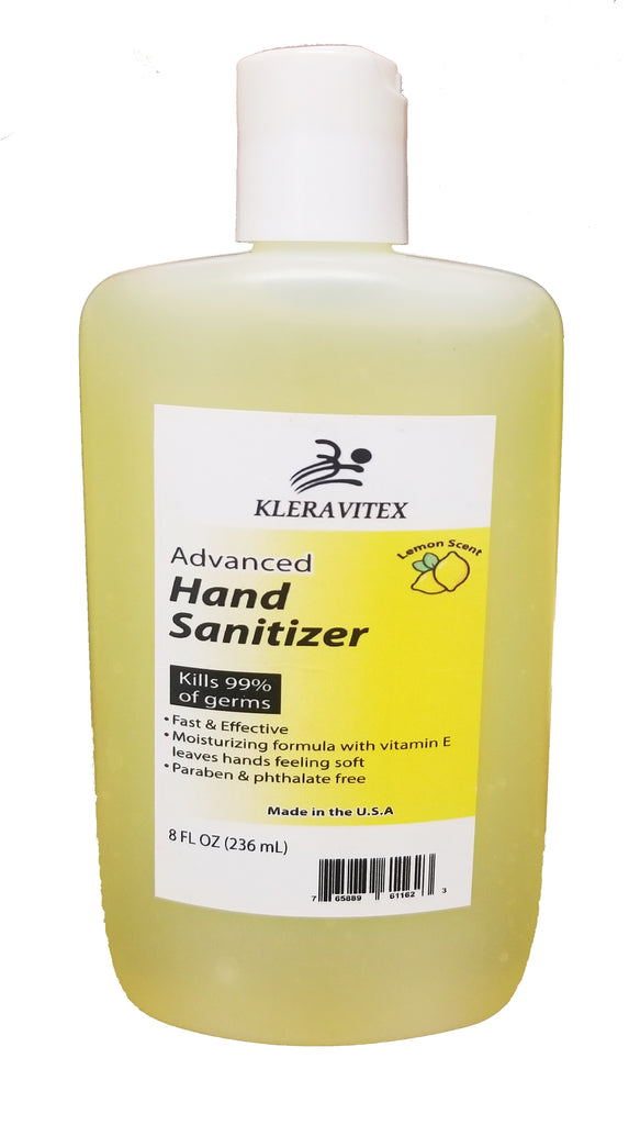 KLERAVITEX Instant Hand Sanitizer - 70 % Ethyl Alcohol Citrus Scent With Moisturizer and Vitamin E. - 8oz.
