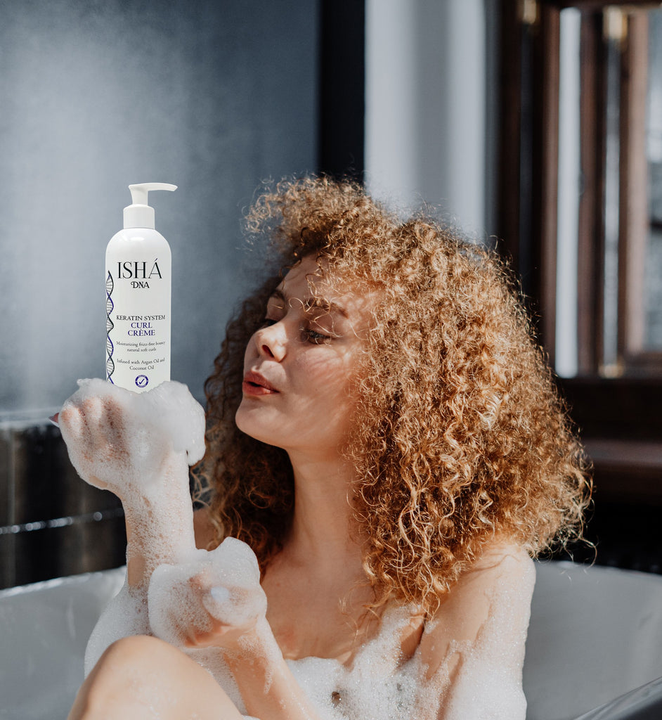 ISHA DNA Keratin System Curl Creme - Infused with Argan Oil and Coconut Oil - Moisturizing Frizz Free Bouncy Natural Soft Curls - Curling Cream For Wavy and Curly Hair - Sulfate Free